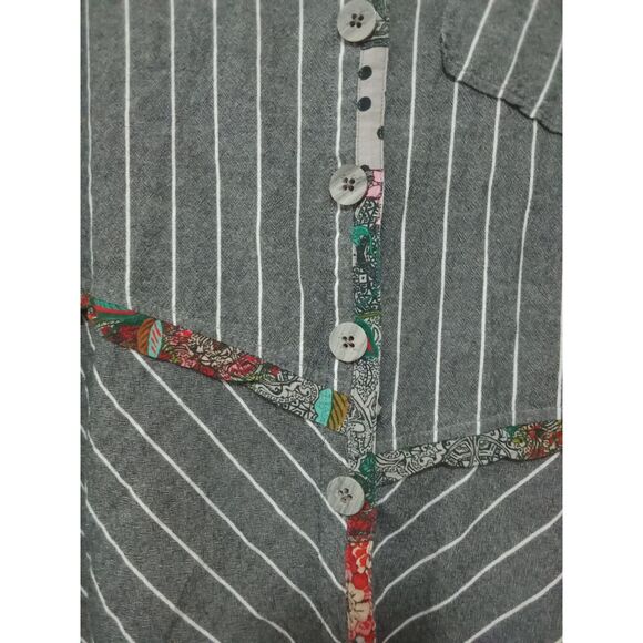 John Mark Boho Patchwork Button Down Shirt L Artsy Lagenlook Cottagecore Striped - Picture 6 of 7
